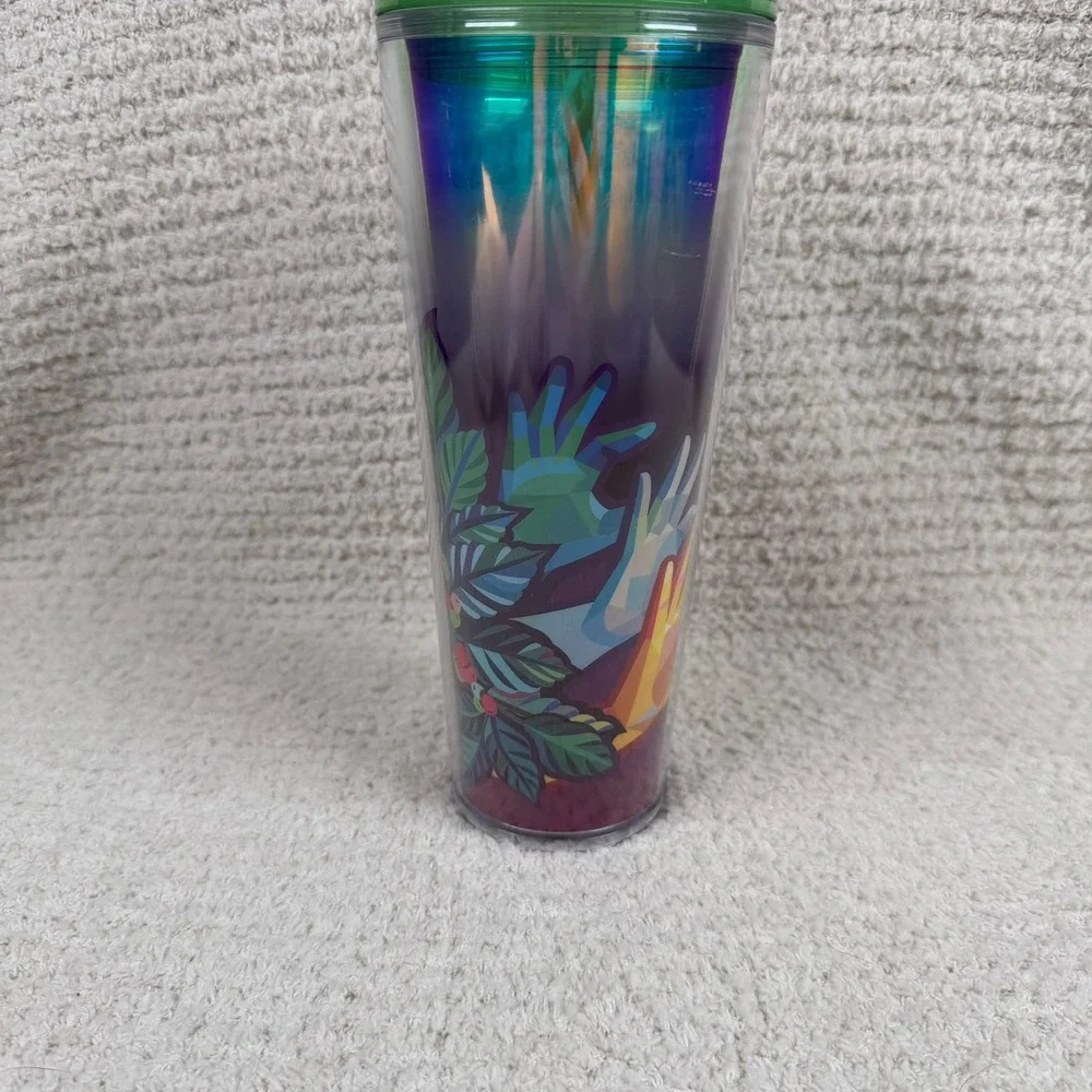 Starbucks 24 oz Iridescent Green Botanical Tumbler Green‎ Stylized Hands
